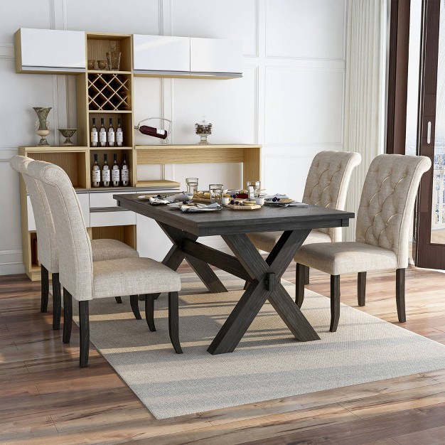 5pc Gadgsetstore Rustic Dining Table Set Brushed Black beige Homes Inside Out