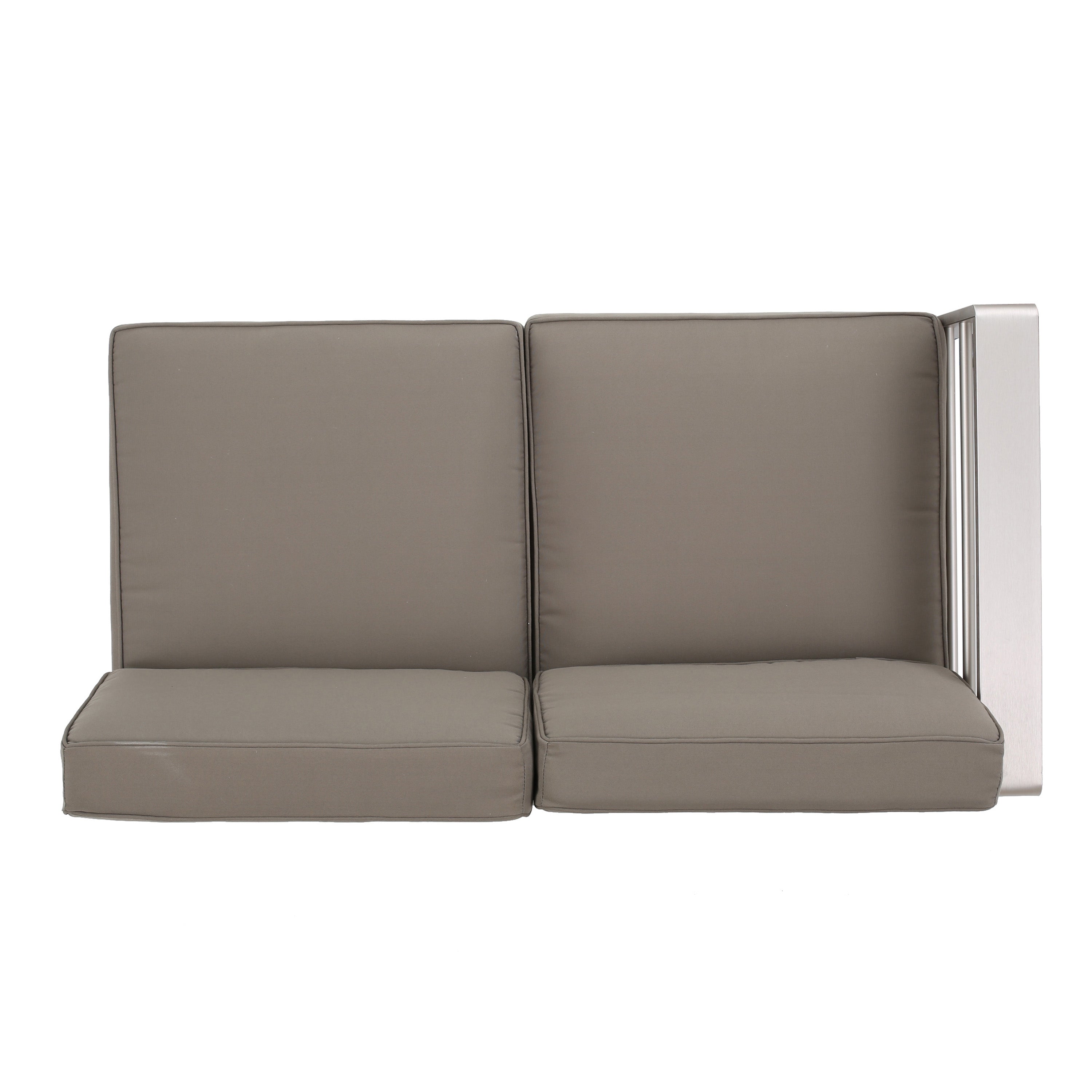 Emily Coral Outdoor Aluminum 5-Seater V-Shape Sectional Sofa Set with Ottoman, Silver and Khaki