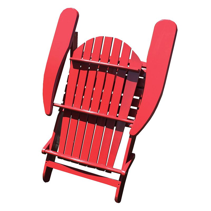 Northbeam Outdoor Portable Foldable Wooden Deck Lounge Chair W/ Side Table， Red