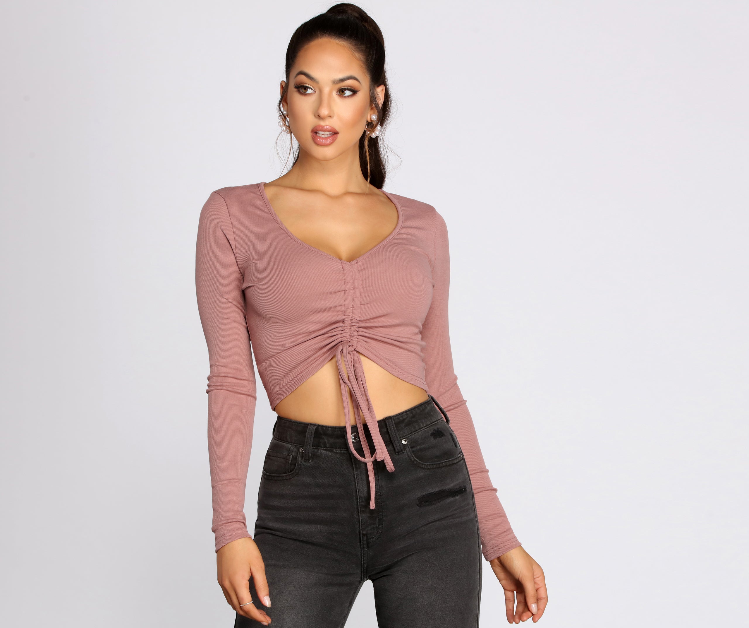 Drawstring Front Crop Top