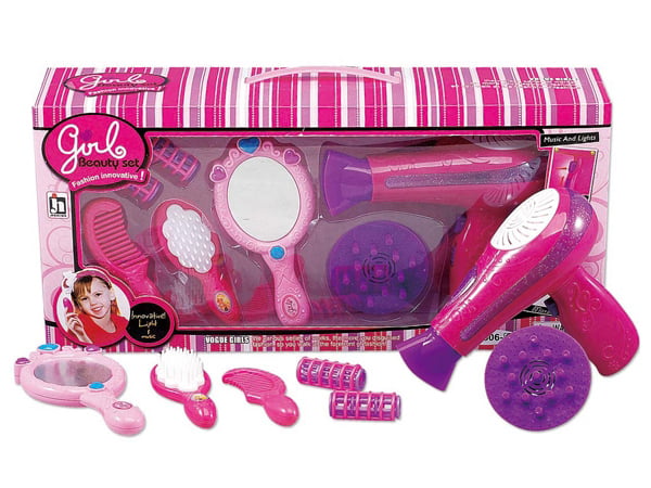 Pretend Toy Beauty Salon Fashion Play Set With Hairdryer， Mirror， and Accessories