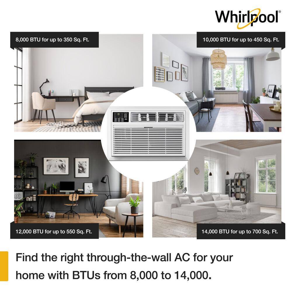 Whirlpool Energy Star 12000 BTU Through-the-Wall AC Dehumidifer for Rooms up to 550 Sq. ft Remote Control Digital Display Timer WHAT121-1AW