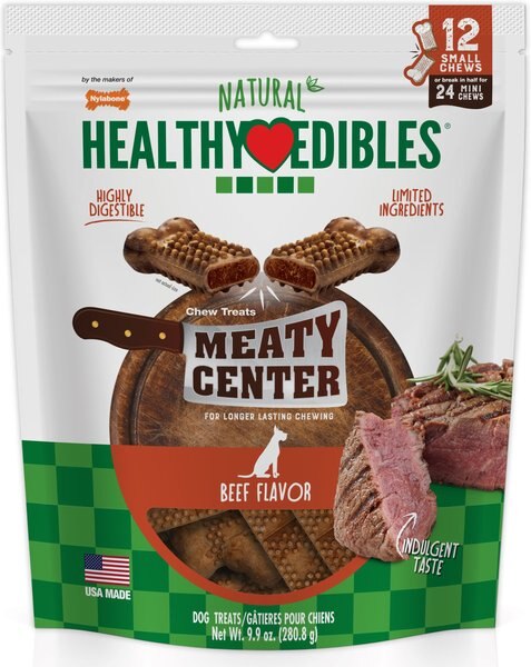 Nylabone Healthy Edibles Meaty Center Beef Natural Small Dog Treats， 12 count