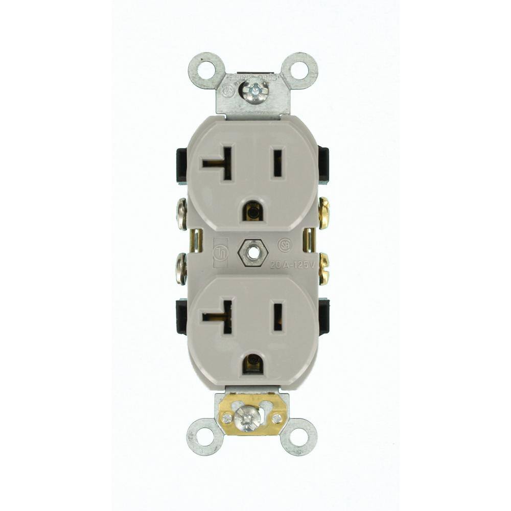 Leviton 20 Amp Commercial Grade Self Grounding Duplex Outlet Gray CR020-GY