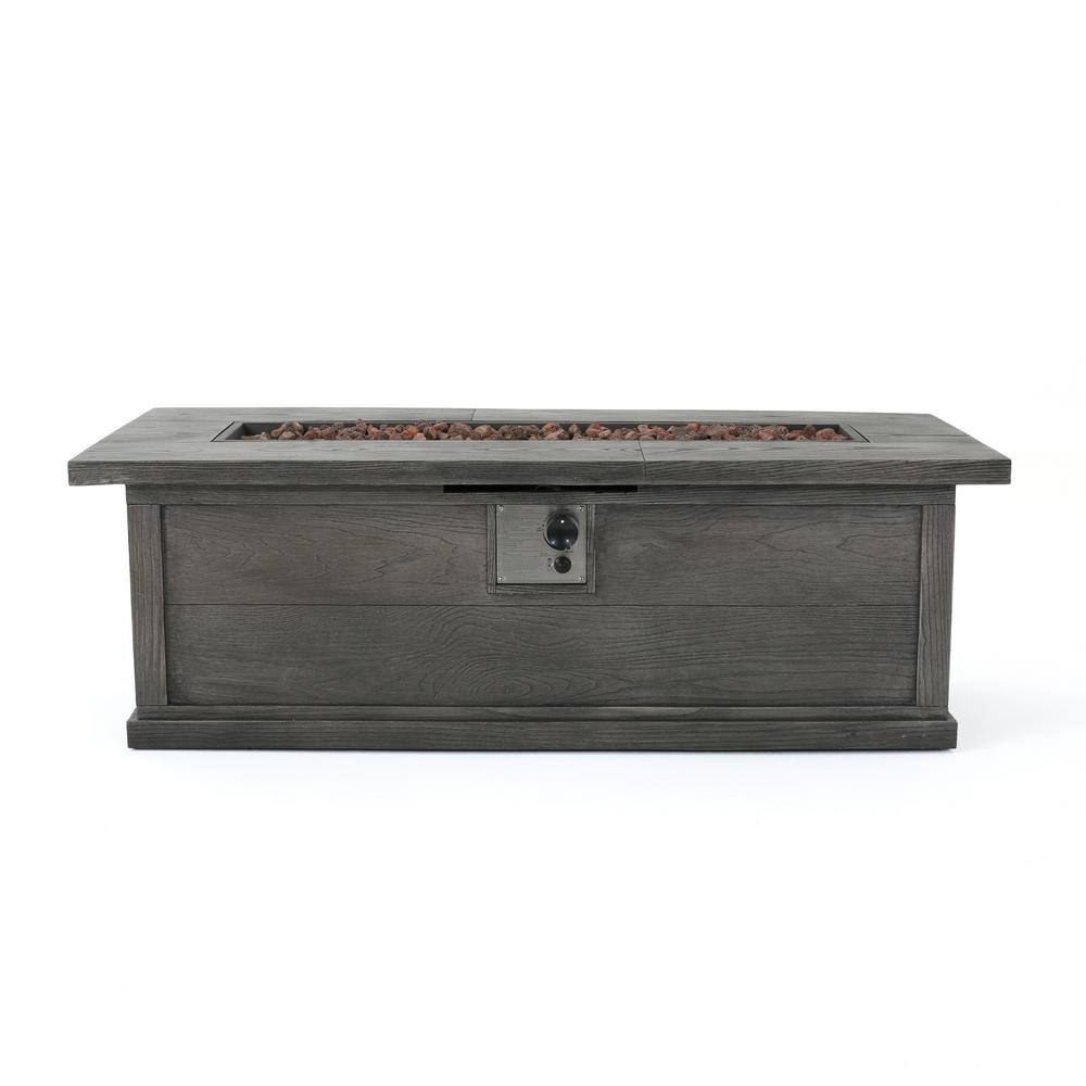 Noble House Sorrento Brown with Wood PatternGrey Rectangular Stone Fire Pit (No Tank Holder) 7559