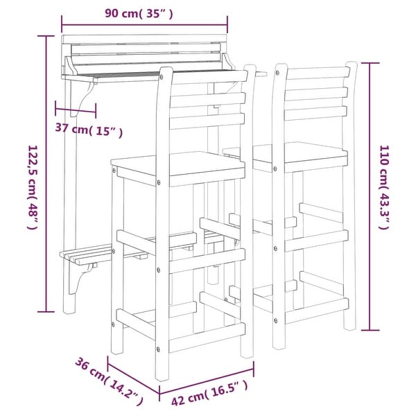 vidaXL Balcony Bar Set Patio Railing Pub Table Set 3 Piece Solid Acacia Wood