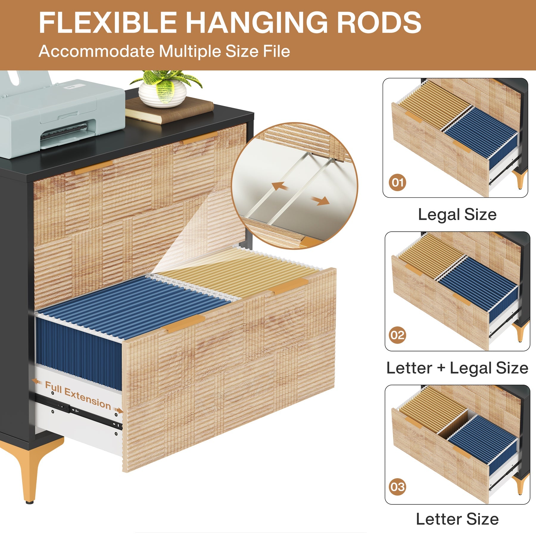 2-Drawer File Cabinet, Modern Filing Cabinet with Adjustable Hanging Bar