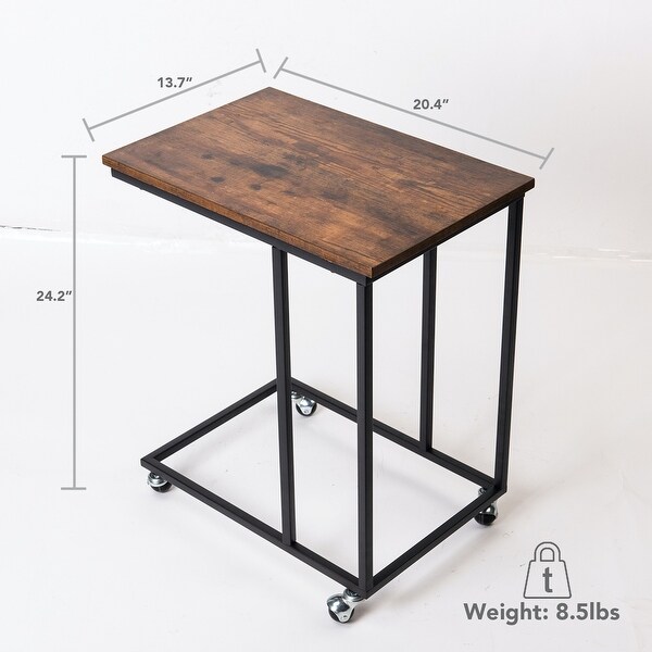 Industrial C-Shape End Table w/ Casters