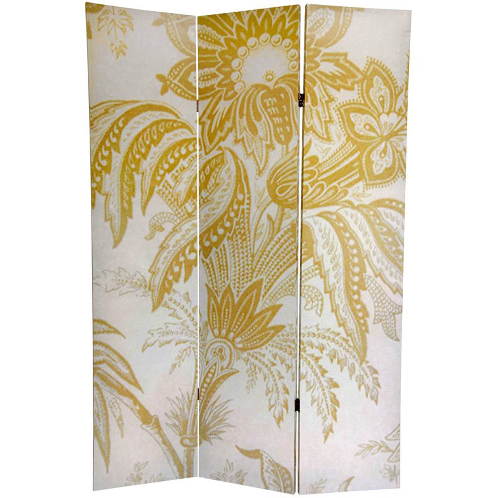 Oriental Furniture 6 ft. Tall Gold Toile Double Sided Room Divider - 3 Panel