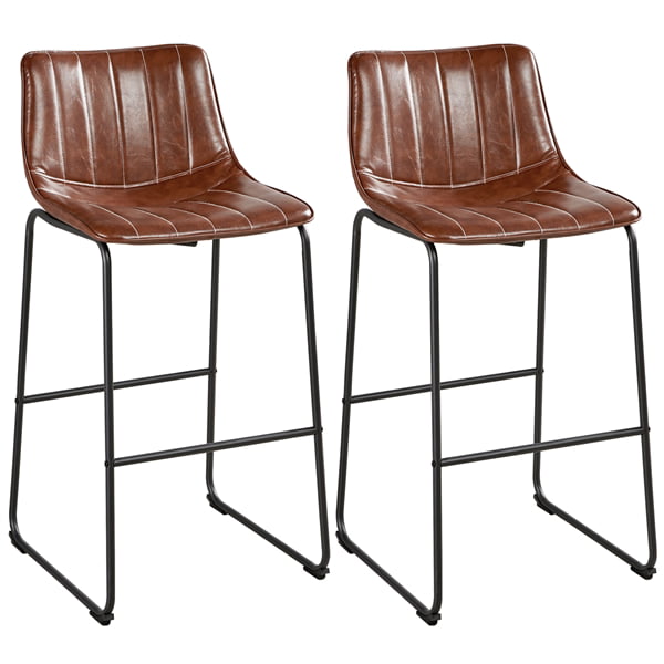 Alden Design Faux Leather High Bar Stool with Backrest， Set of 2， Brown