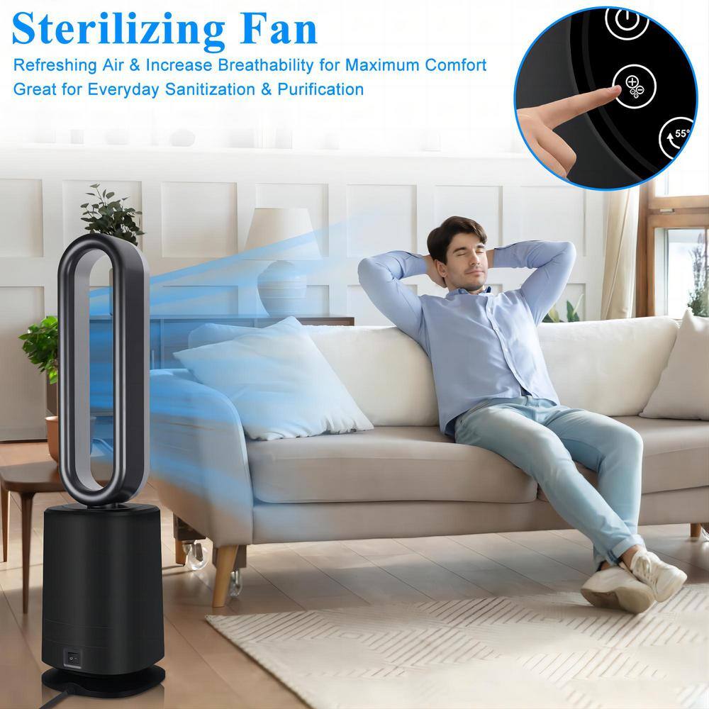 dubbin 35 in. Space Heater Bladeless Tower Fan Heater and Cooling Air Purifier with Remote Control Black FXFAN-7010