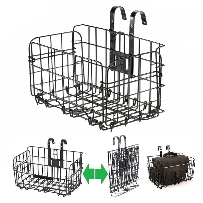 Bicycle Storage Basket Folding Metal Wire Handlebar Basket for Front