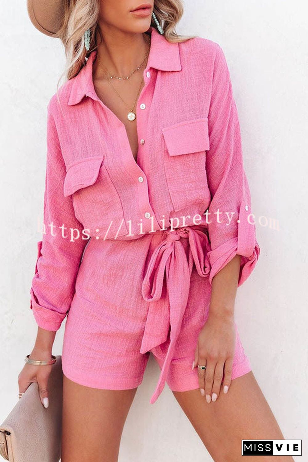 Hotel California Cotton Button Down Utility Romper