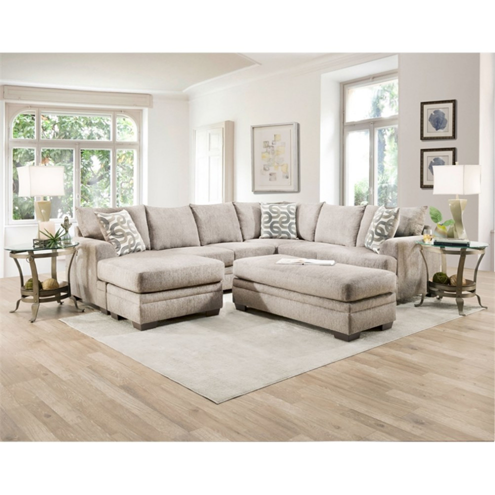 Catania 2 Piece Sectional with Accent Pillows in Cream Finish   Transitional   Sectional Sofas   by Homesquare  Houzz