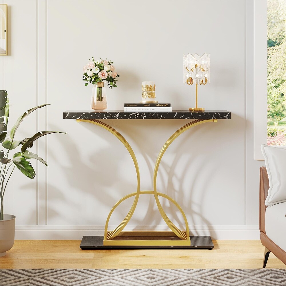 Modern Gold Console Sofa Table with Marbling Top for Entryway Hallway