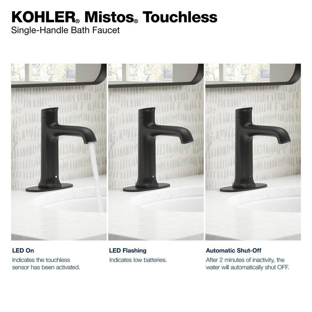 KOHLER Mistos Battery Powered Touchless Single Hole Bathroom Faucet in Matte Black K-R32930-4D-BL