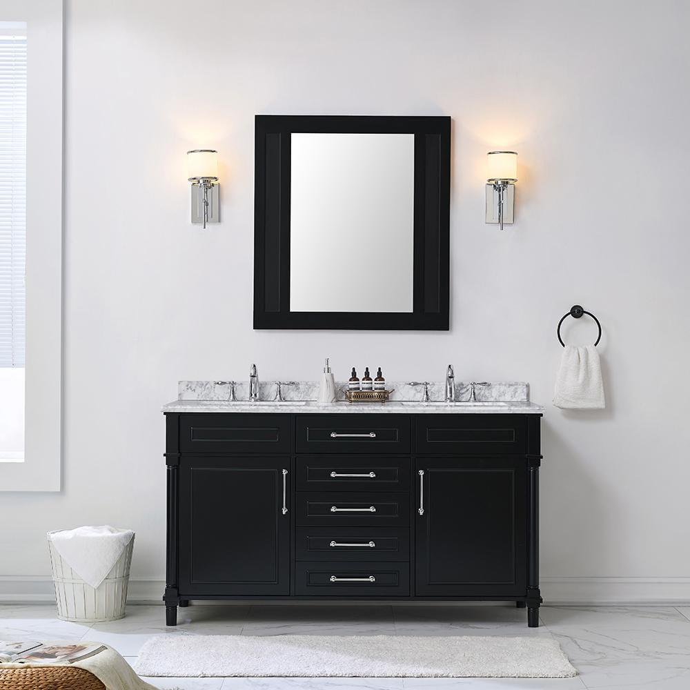 Home Decorators Collection Aberdeen 60 in W x 22 in D x 345 in H Bath Vanity in Black with White Carrara Marble Top