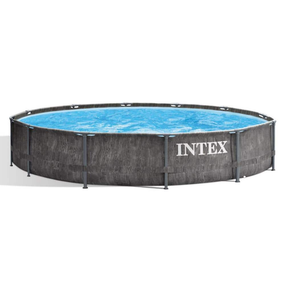 INTEX Greywood Prism 12 ft. Round 30 in. Deep Metal Frame Above Ground Swimming Pool 26749ST