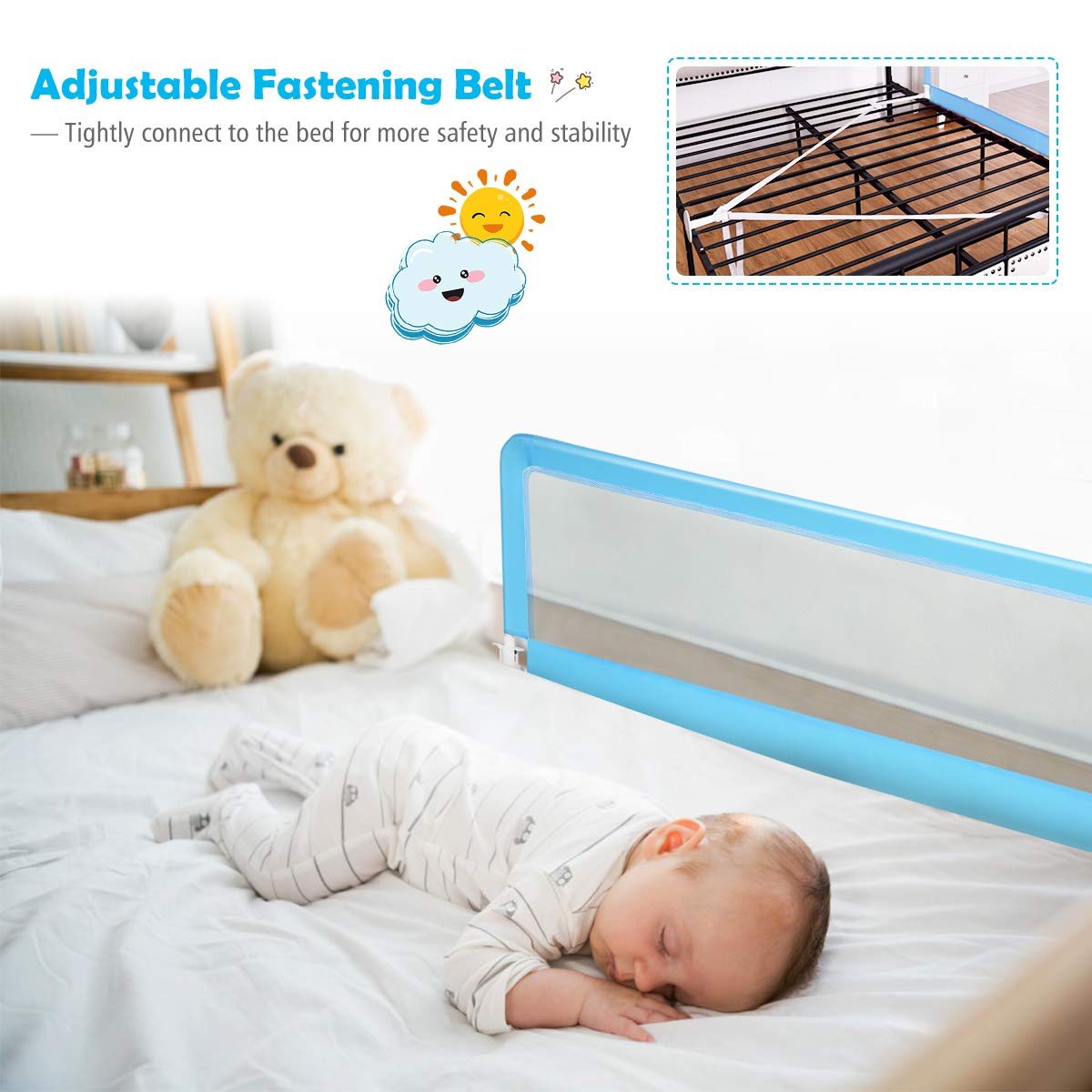 Costzon Double Sided Bed Rail Guard, Set of 2, Extra Long, Swing Down Safety Guard for Toddler Convertible Crib