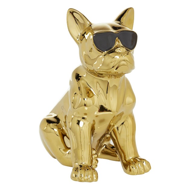 Ceramic Bulldog Sculpture With Sunglasses Gold Cosmoliving By Cosmopolitan