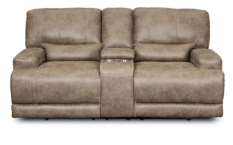 Omega Tan Power Reclining Loveseat with Console