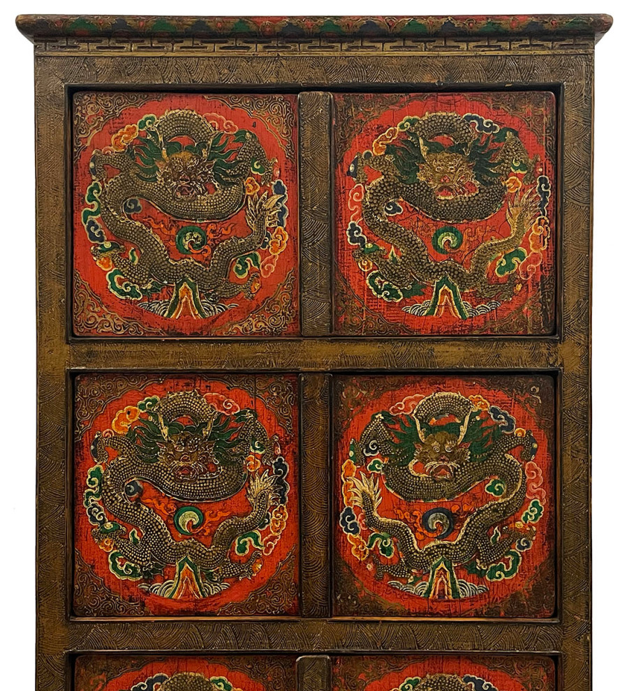 Consigned Antique Tibetan Hand Painted Dragon Tall Cabinet   Asian   Accent Chests And Cabinets   by Golden Treasures Antiques and Collectibles Inc  Houzz