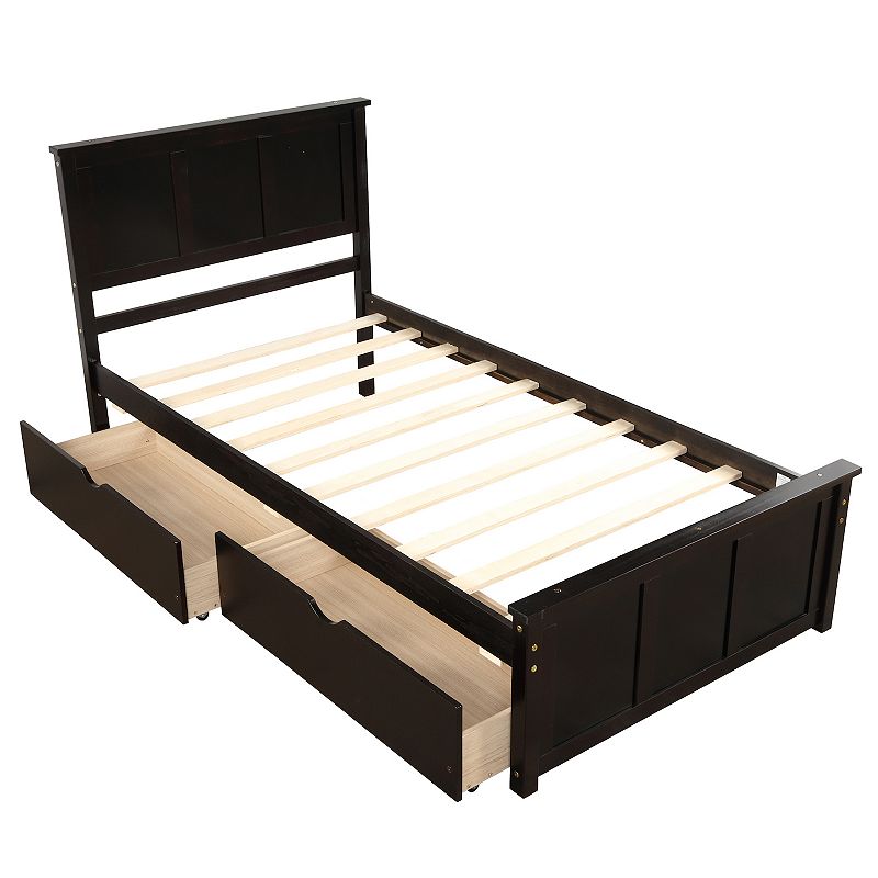 Merax Twin Size Platform Storage Bed，2 drawers with wheels