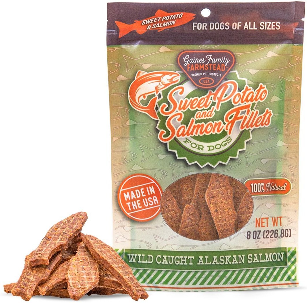 Gaines Family Farmstead Sweet Potato and Salmon Fillets Grain-Free Dog Treats， 8-oz bag