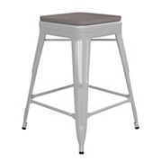 Emma and Oliver Kam Backless Metal Indoor-Outdoor Stool with All-Weather Polystyrene Seat