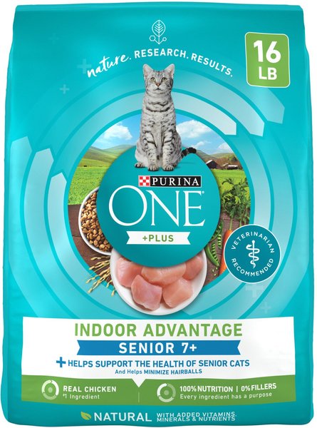 Purina ONE Indoor Advantage Senior 7+ High Protein Natural Dry Cat Food， 16-lb bag