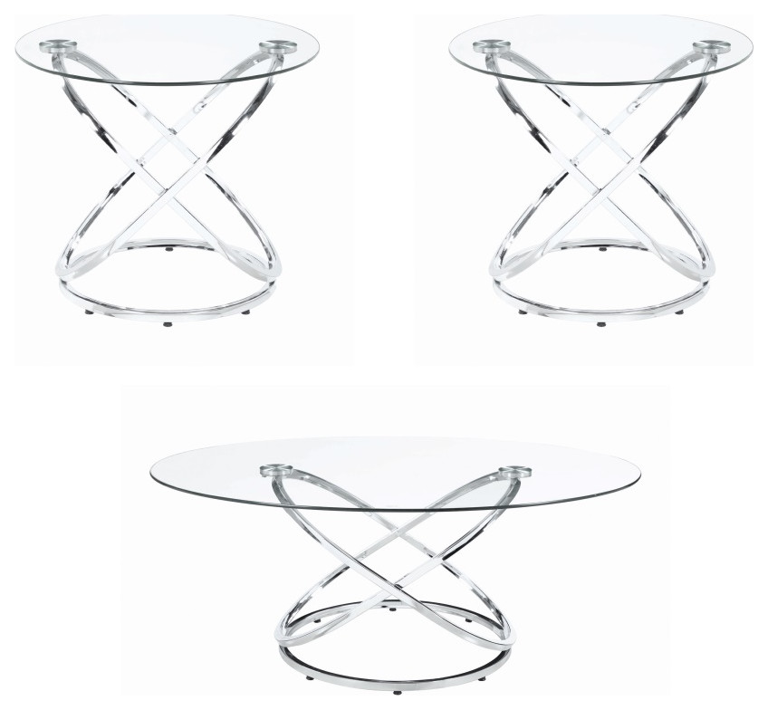 3 Piece Metal Frame Coffee Table Set With Glass Top  Set Of 3  Silver   Contemporary   Coffee Table Sets   by VirVentures  Houzz