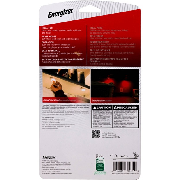 Energizer 2pk 20 Lumens Indoor Led Color Changing Puck Cabinet Lights White