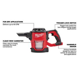 MW M18 18-Volt 2 Gal. Lithium-Ion Cordless WetDry Vacuum with M18 Compact Vacuum (2-Tool) 0880-20-0882-20