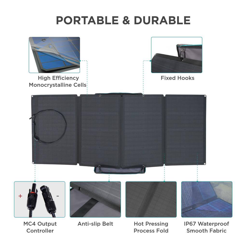 EcoFlow 160-Watt Portable Solar Panel Foldable Solar Charger Chainable for Power StationGenerator Waterproof for Outdoors EFSOLAR160W