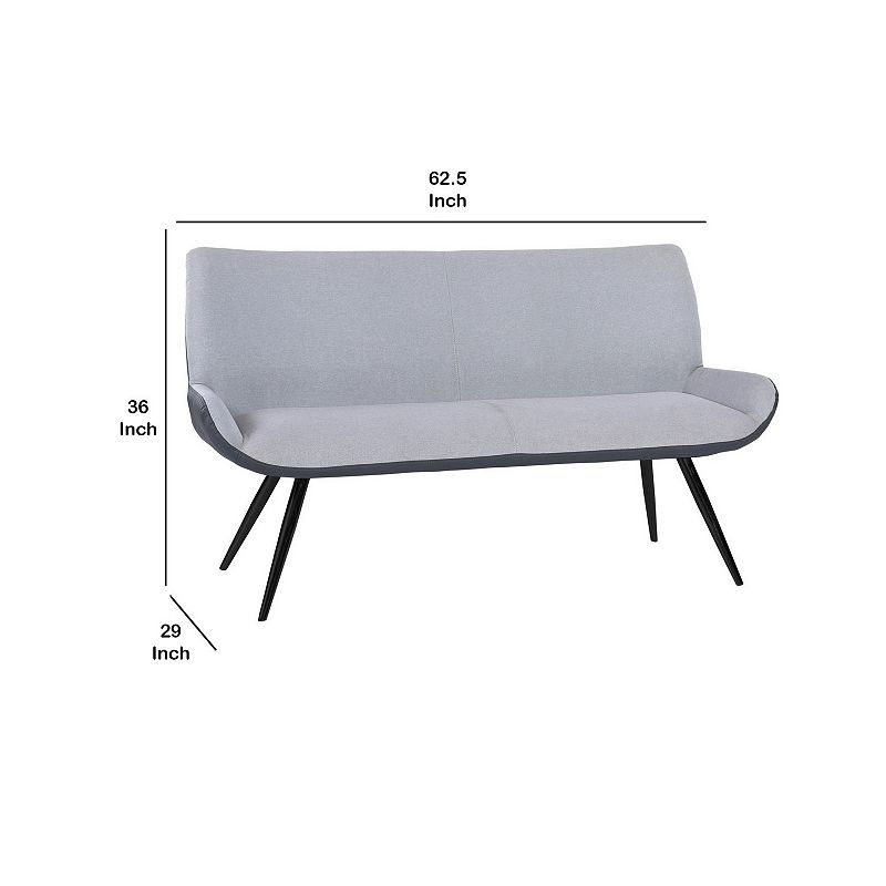 High Back Fabric Bench with Low Profile Arms and Tapered Legs， Gray