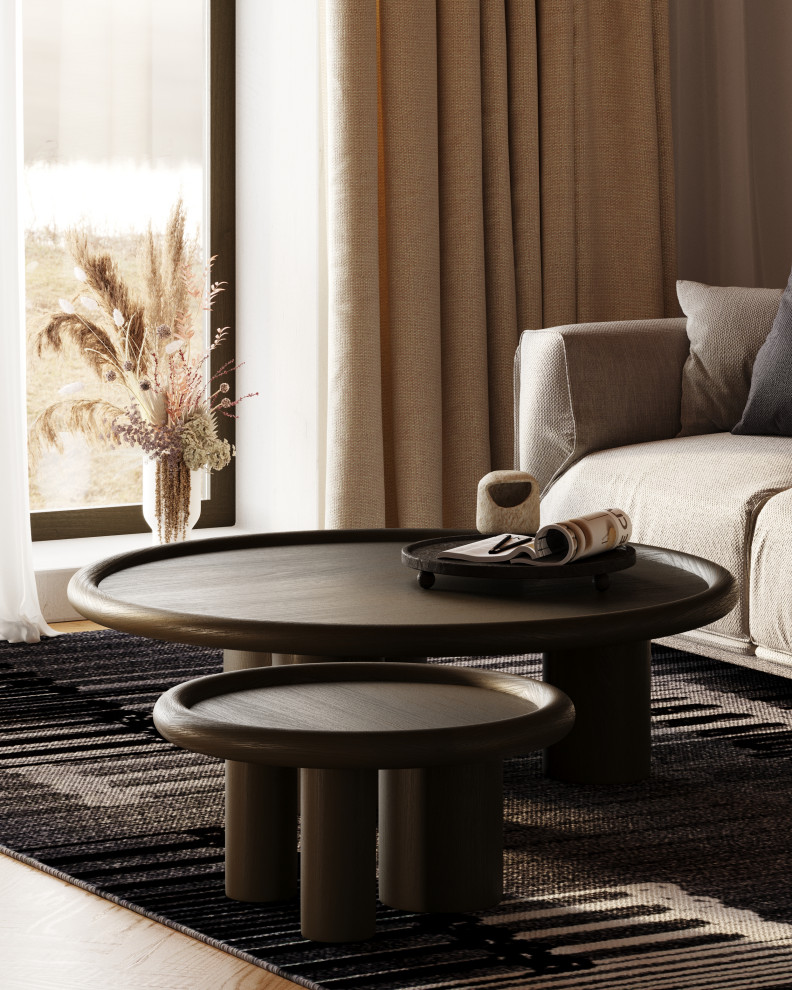 Strauss Contemporary Brown Ash Round Coffee Table   Transitional   Coffee Tables   by Vig Furniture Inc.  Houzz