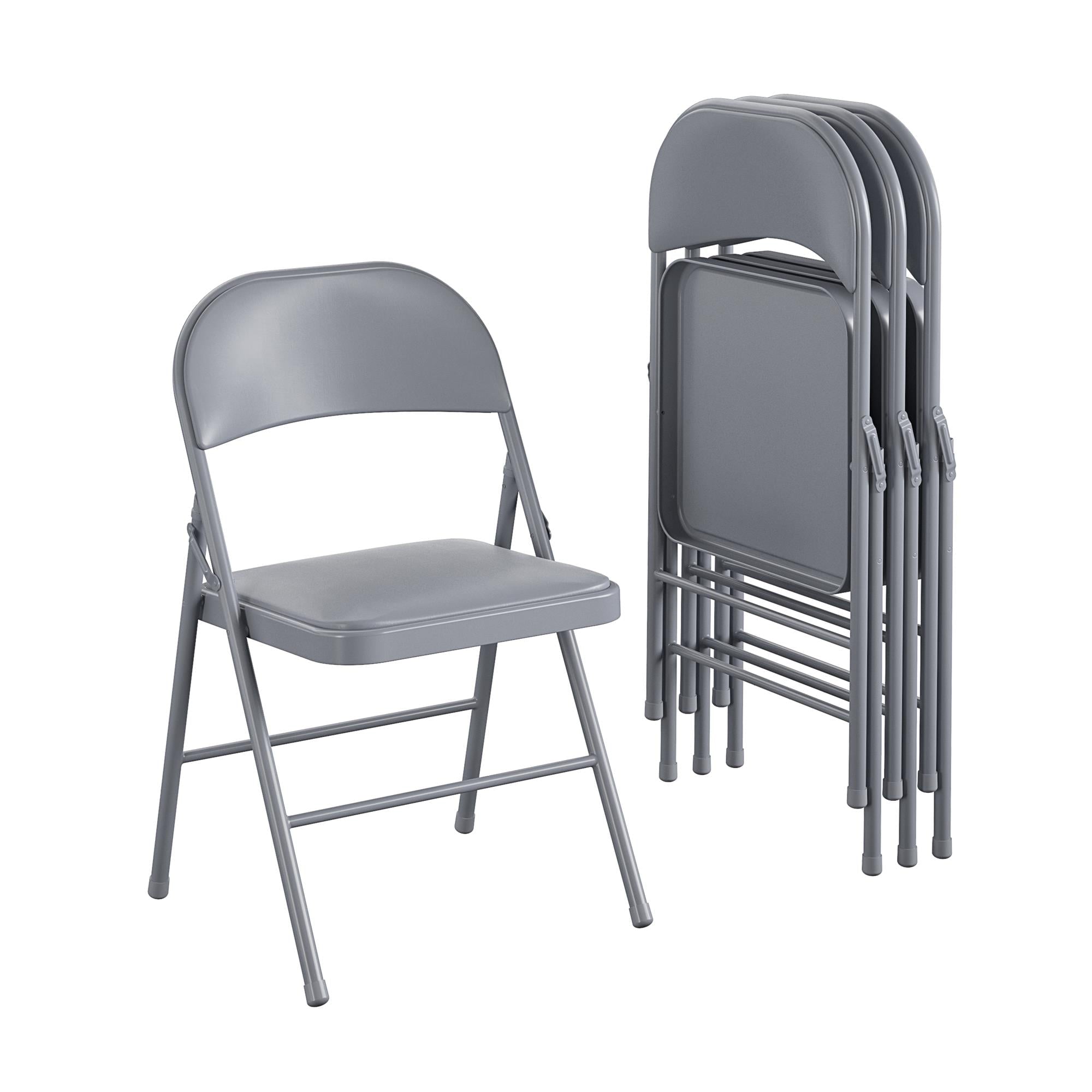 COSCO Premium Vinyl Padded Metal Folding Chair, Double Braced, Gray, 4-Pack