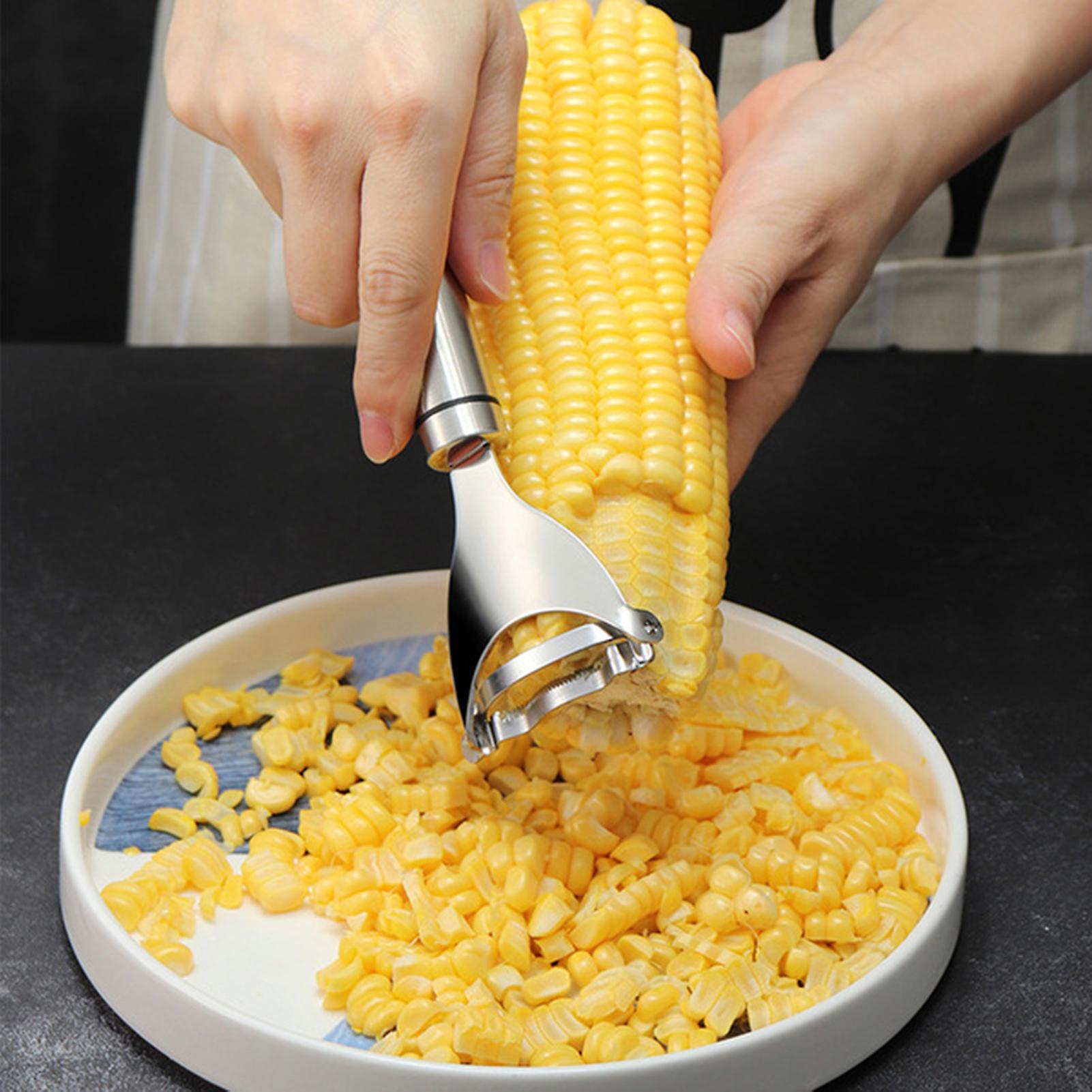 Corn Slicer Peeler Corn Stripper Tool Stainless Steel With Large Ergonomic Handle Silver