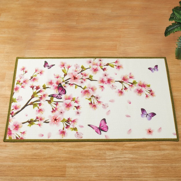 Collections Etc Butterfly Cherry Blossom Skid resistant Accent Rug