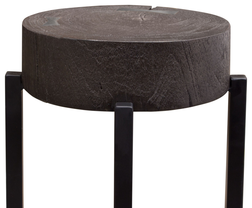 Small 22 Accent Table  Mango Wood Top  Espresso Finish With Silver Metal Inlay   Rustic   Side Tables And End Tables   by Kolibri Decor  Houzz