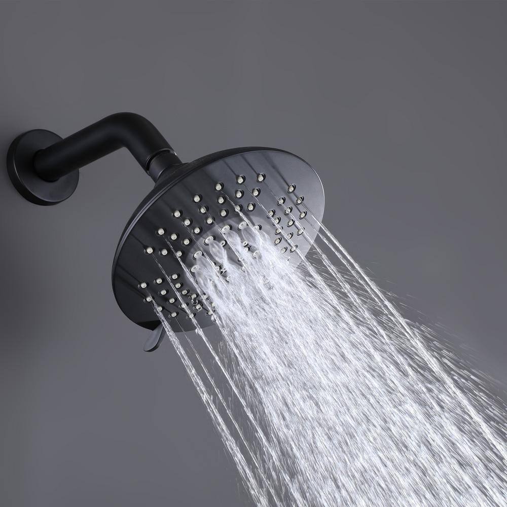 Hlihome Single-Handle 1-Spray Tub and 2 GPM 6 in. Round Shower Faucet in Matte Black (Valve Included) LYJ-7010-MB-6