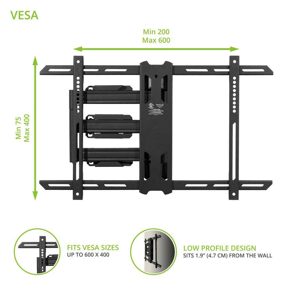 KANTO Full Motion Single Stud TV Wall Mount with Cable Management for 37 in. - 60 in. TVs in Black PS350