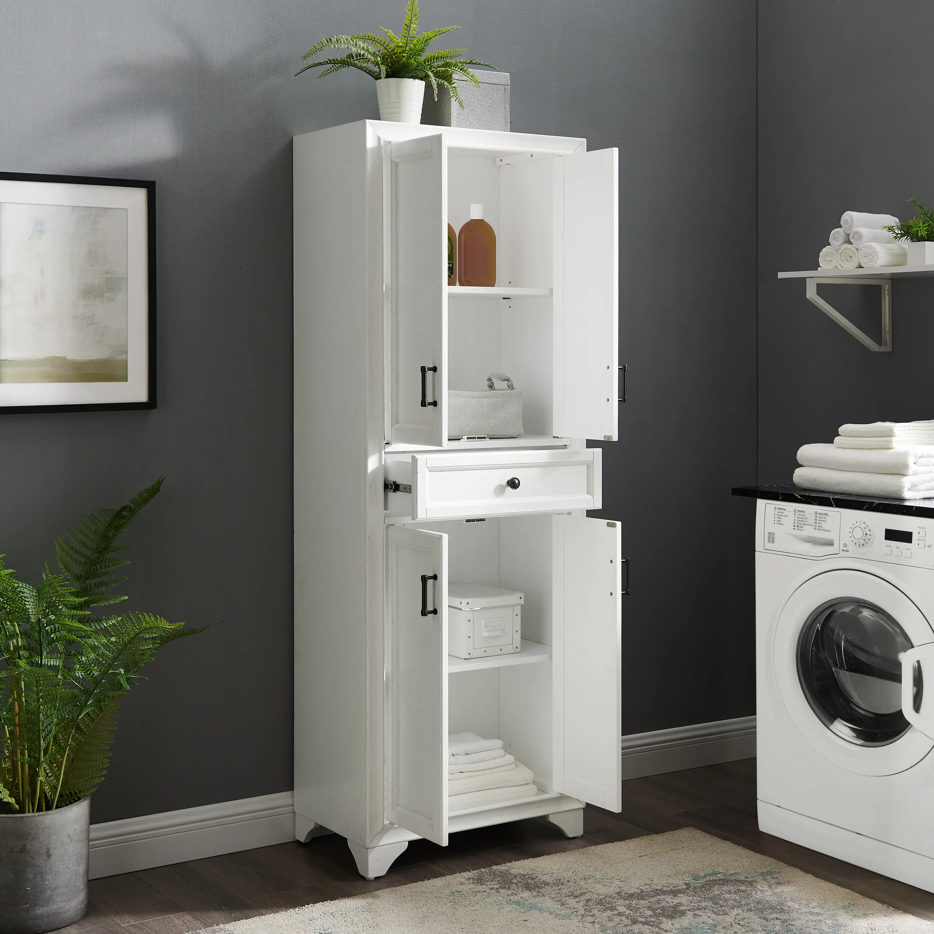 Tara Distressed White Tall Storage Pantry