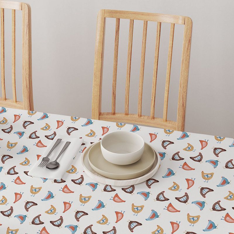 Round Tablecloth， 100% Cotton， 60 Round， Country Chickens Design