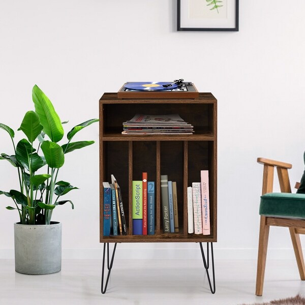 Kinbor Freestanding Record Player Stand， Record Player Cabinet with Record Storage， Vinyl Record Storage Table for Living Room