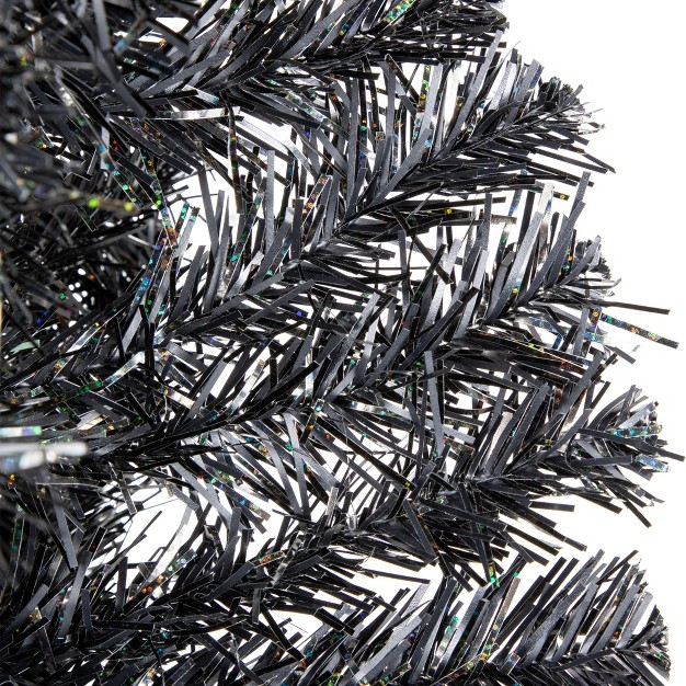 Northlight 6' Charcoal Brown Iridescent Slim Artificial Tinsel Halloween Tree， Unlit