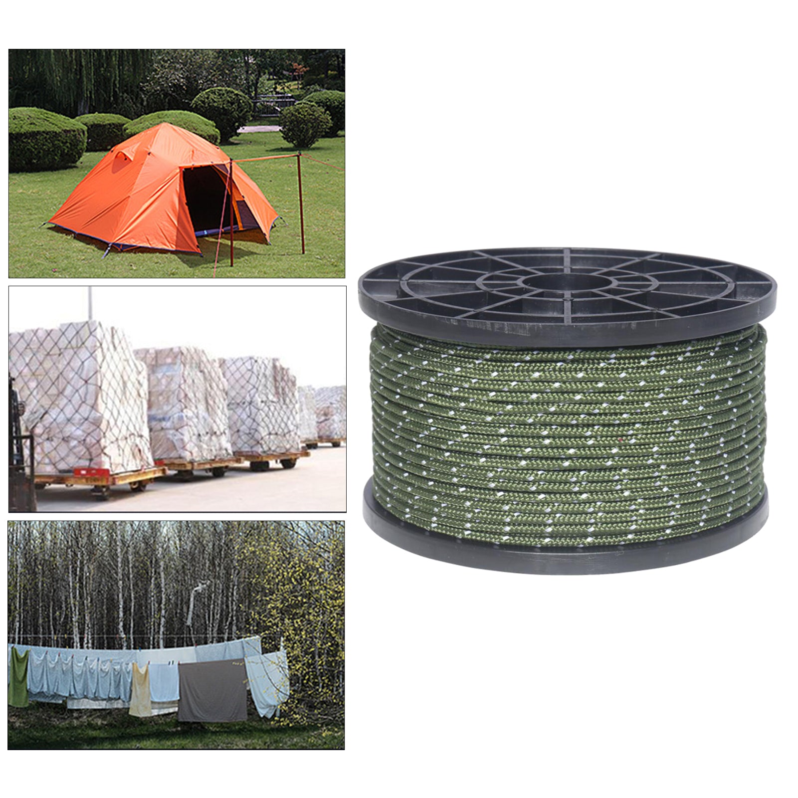 55 Yard Nylon Reflective Guyline 6 Strand Tent Awning Gazebo Tarp Sun Shade Hiking Accessories 3mm - Green