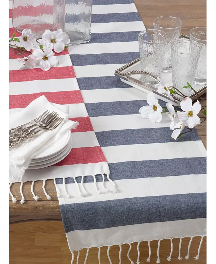 Saro Lifestyle Cotton Striped Tassel Runner