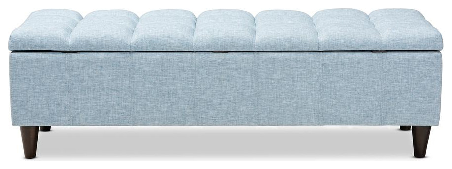 Baxton Studio Brette Mid Century Modern Light Blue Fabric Upholstered Dark...   Midcentury   Footstools And Ottomans   by BisonOffice  Houzz