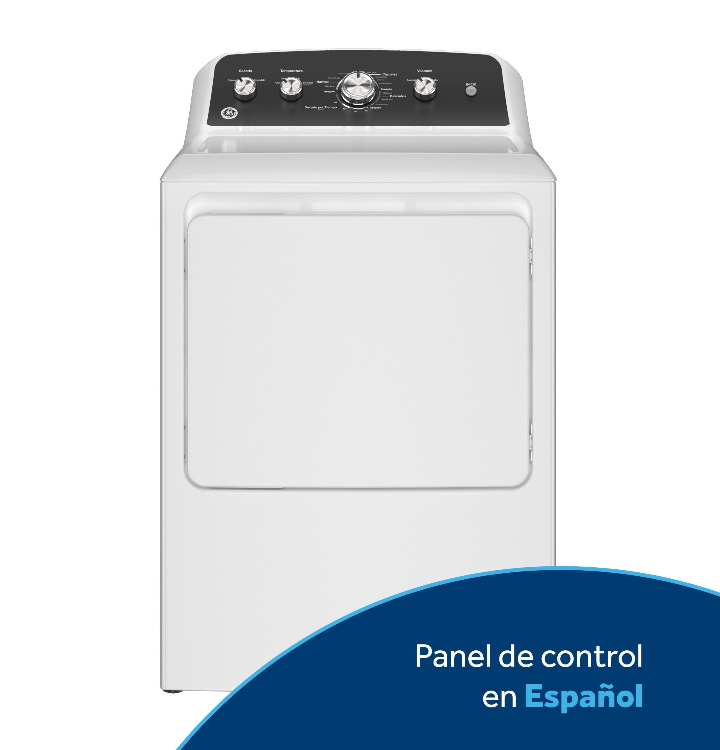 Ge Appliances ETD48EASWWB Ge® 7.2 Cu. Ft. Capacity Electric Dryer With Spanish Panel And Up To 120 Ft. Venting​